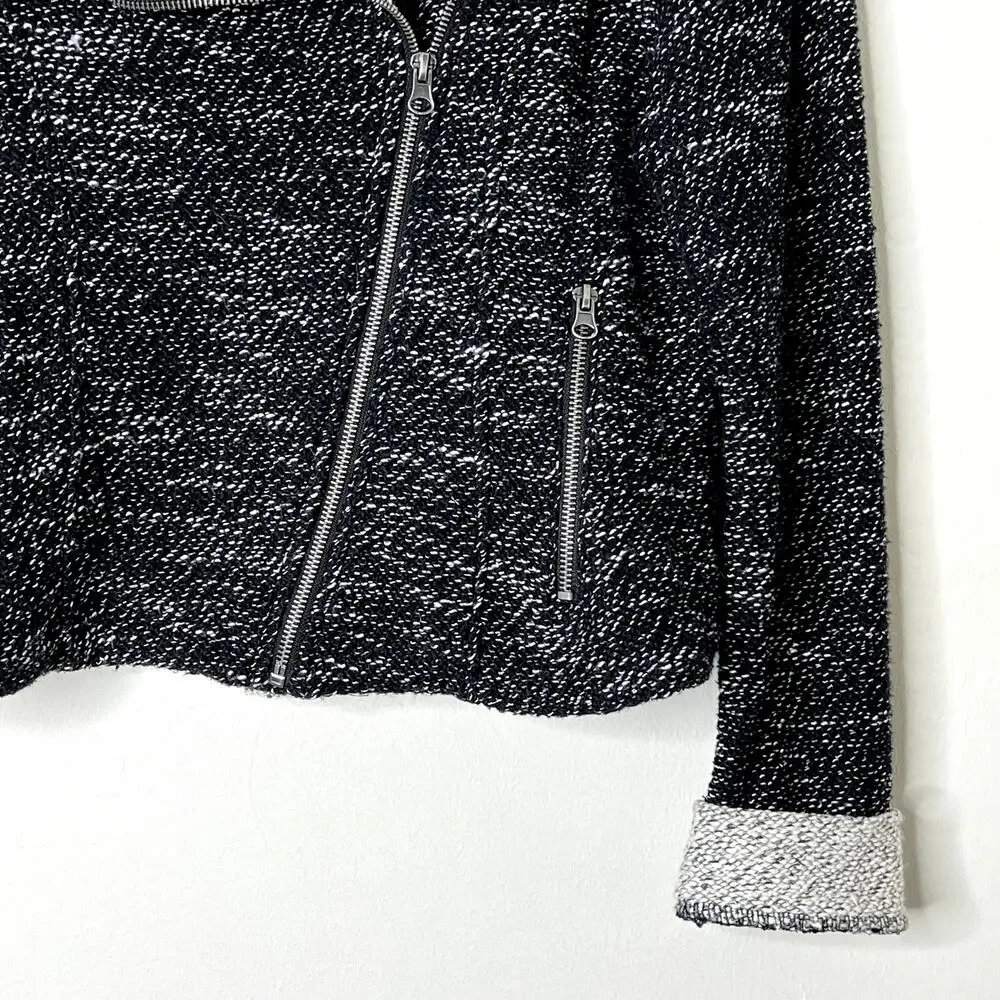 BNCI by Blanc Noir Long Sleeve Moto Style Sweater Jacket Black Cream Women Large
